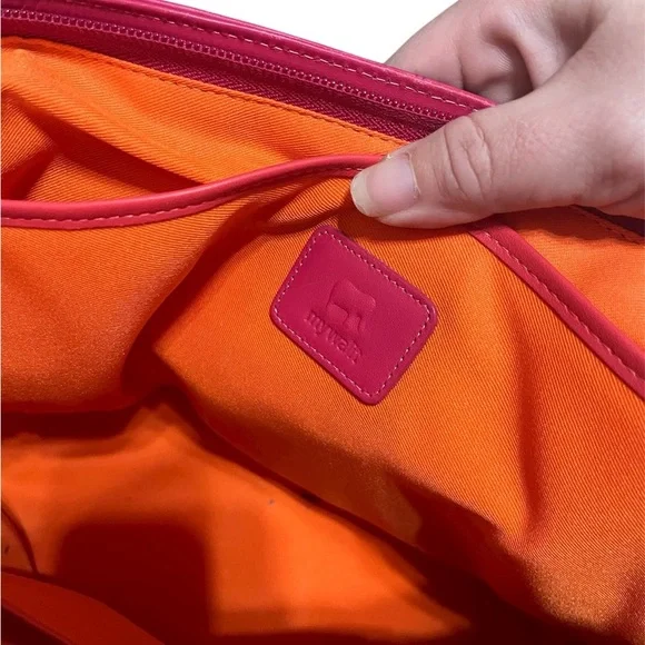 Mywalit pink red and orange leather purse with shoulder strap - Picture 4 of 6